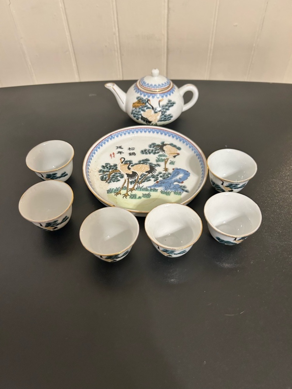1970s Chinoiserie Miniature Tea/Sake Set -Yau Shing Hong Kong 8 Pc